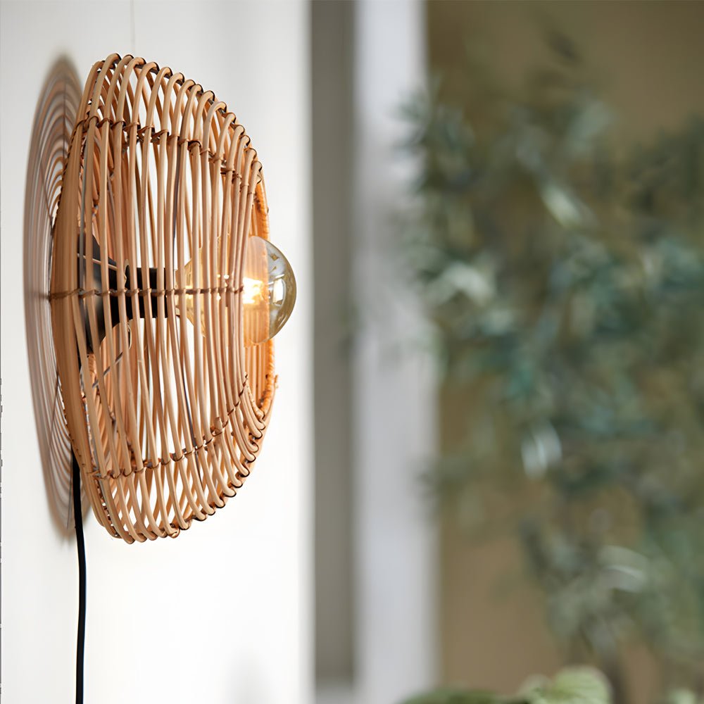 Round Woven Wabi-Sabi Modern Hanging Lights Wall Lamp