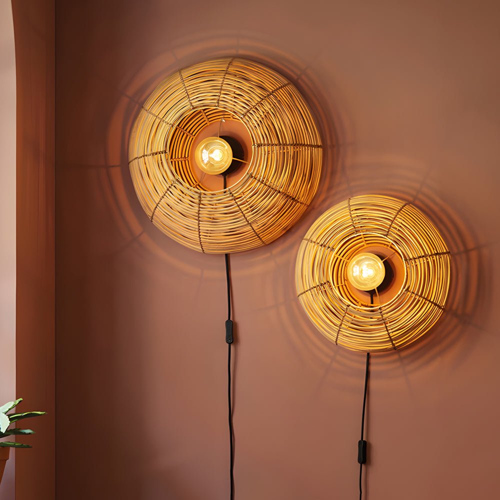 Round Woven Wabi-Sabi Modern Hanging Lights Wall Lamp