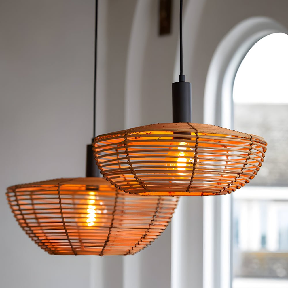 Round Woven Wabi-Sabi Modern Hanging Lights Wall Lamp
