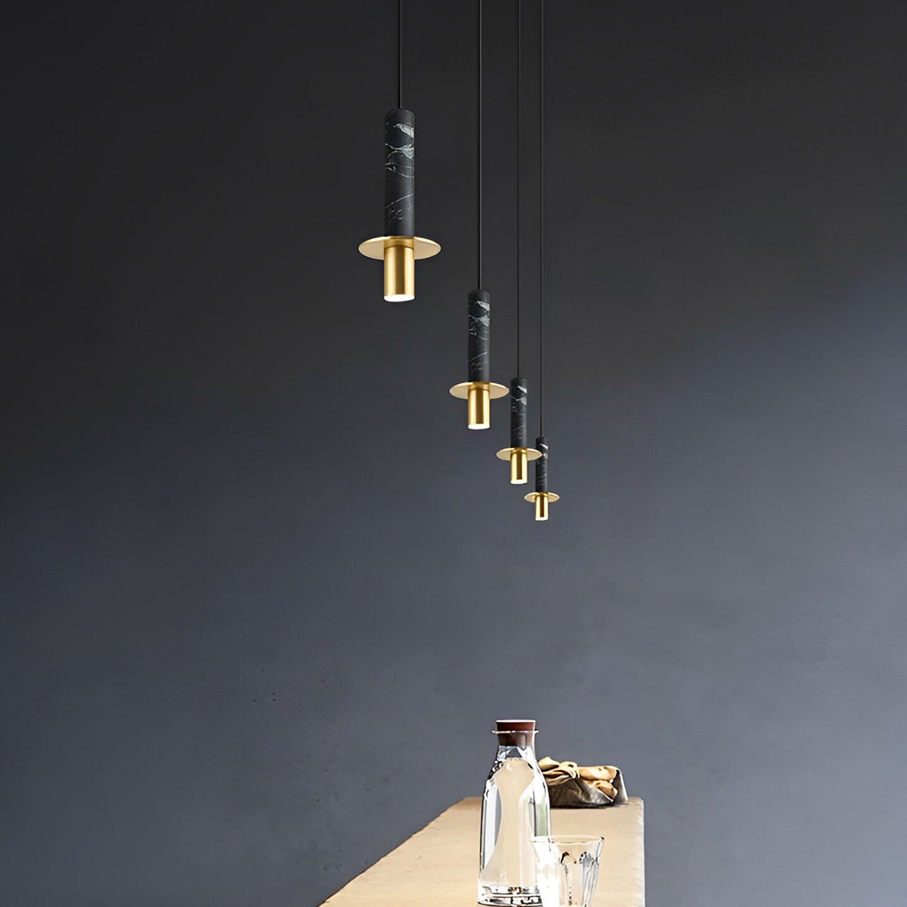 Elongated Cylindrical Terrazzo LED Chandelier Spotlight
