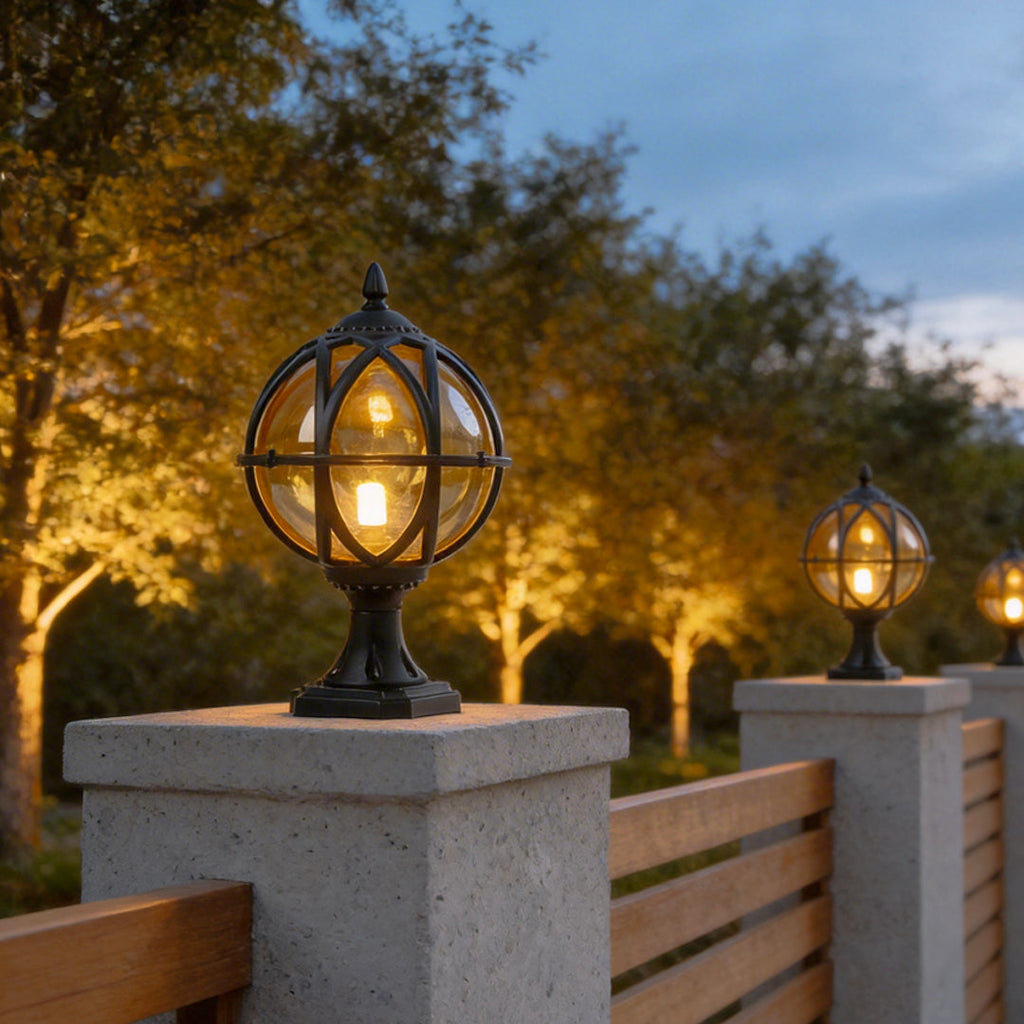 Globe Pillar Lights Outdoor Waterproof European Glass Lamp