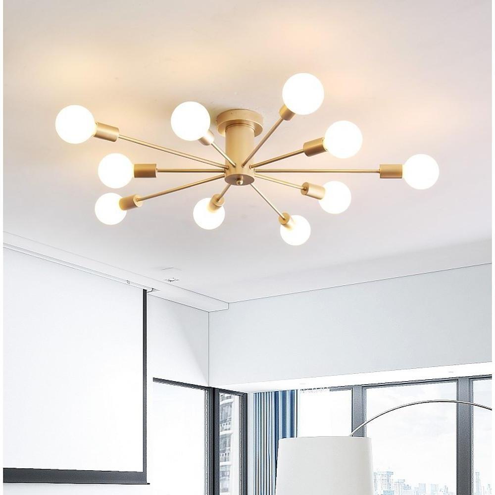 Metal Large Flush Mount Ceiling Light with 10 LED Incandescent Bulbs