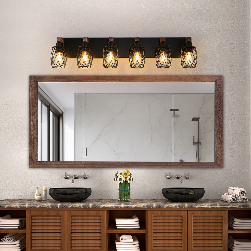 Black Vanity Bathroom Lights Metal Cage Mirror Lamp Industrial Style LED Sconce Lighting for Makeup Dressing Room Wall Fixtures Contemporary Decor Modern Design Galvanized Finish Decorative Lighting for Home Improvement
