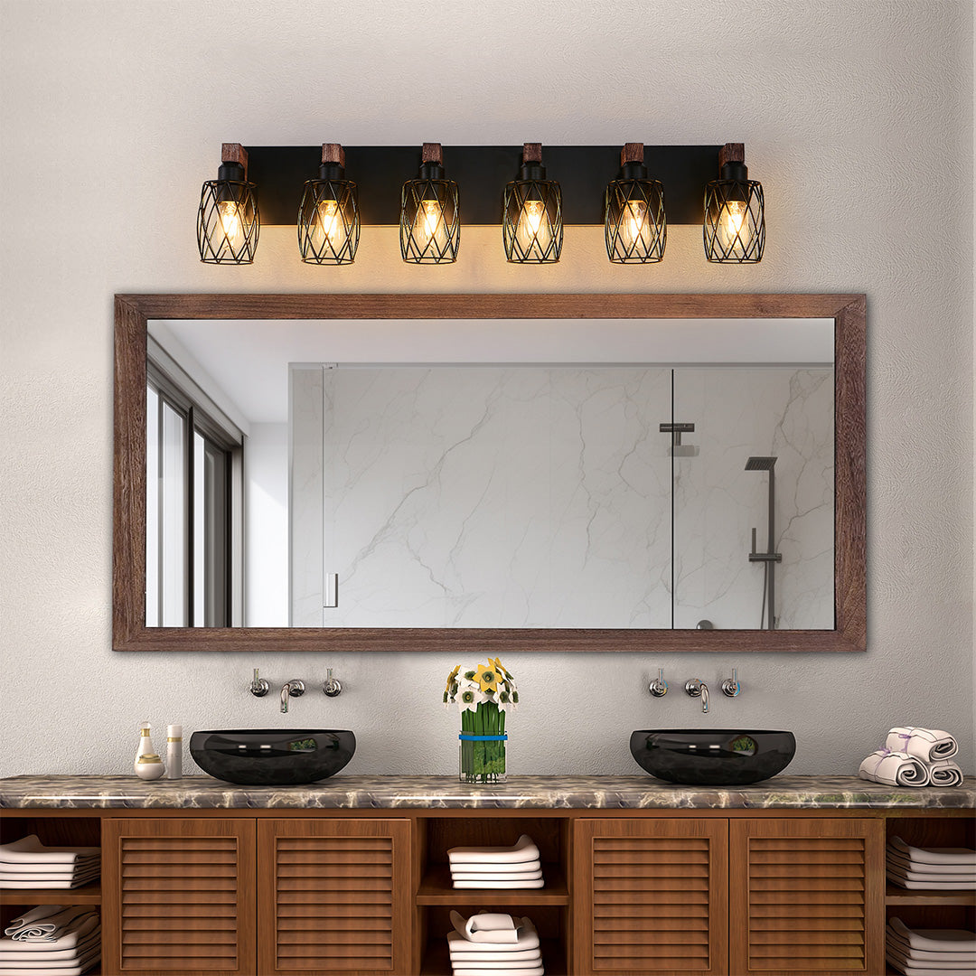 Black Vanity Bathroom Lights Metal Cage Mirror Lamp Industrial Style LED Sconce Lighting for Makeup Dressing Room Wall Fixtures Contemporary Decor Modern Design Galvanized Finish Decorative Lighting for Home Improvement