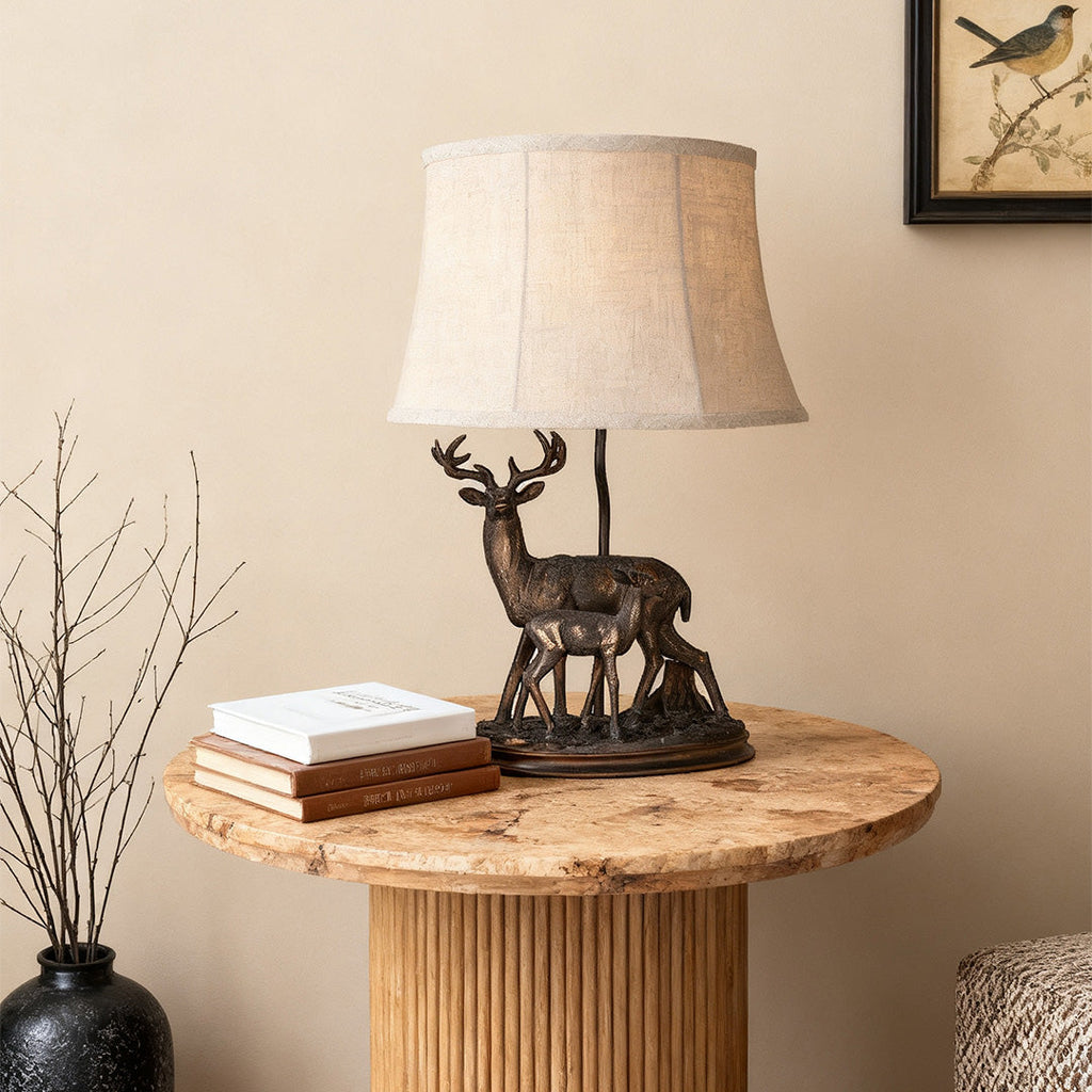 Deer Table Lamp - Mother and Fawn Decorative Light for Home Decor, Rustic Style, Warm Ambient Lighting