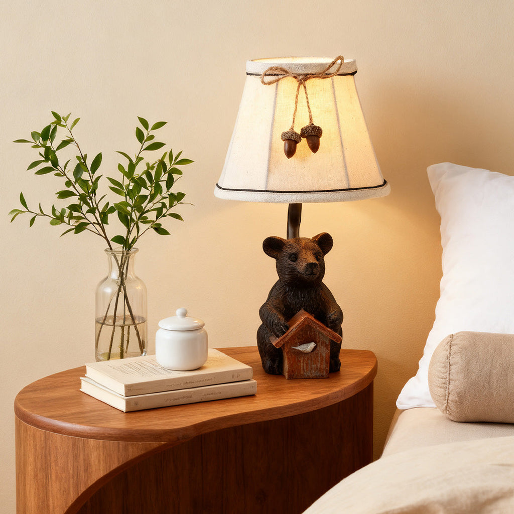 Bear Table Lamp with European-Style Fabric Shades - Charming Novelty Light Fixture