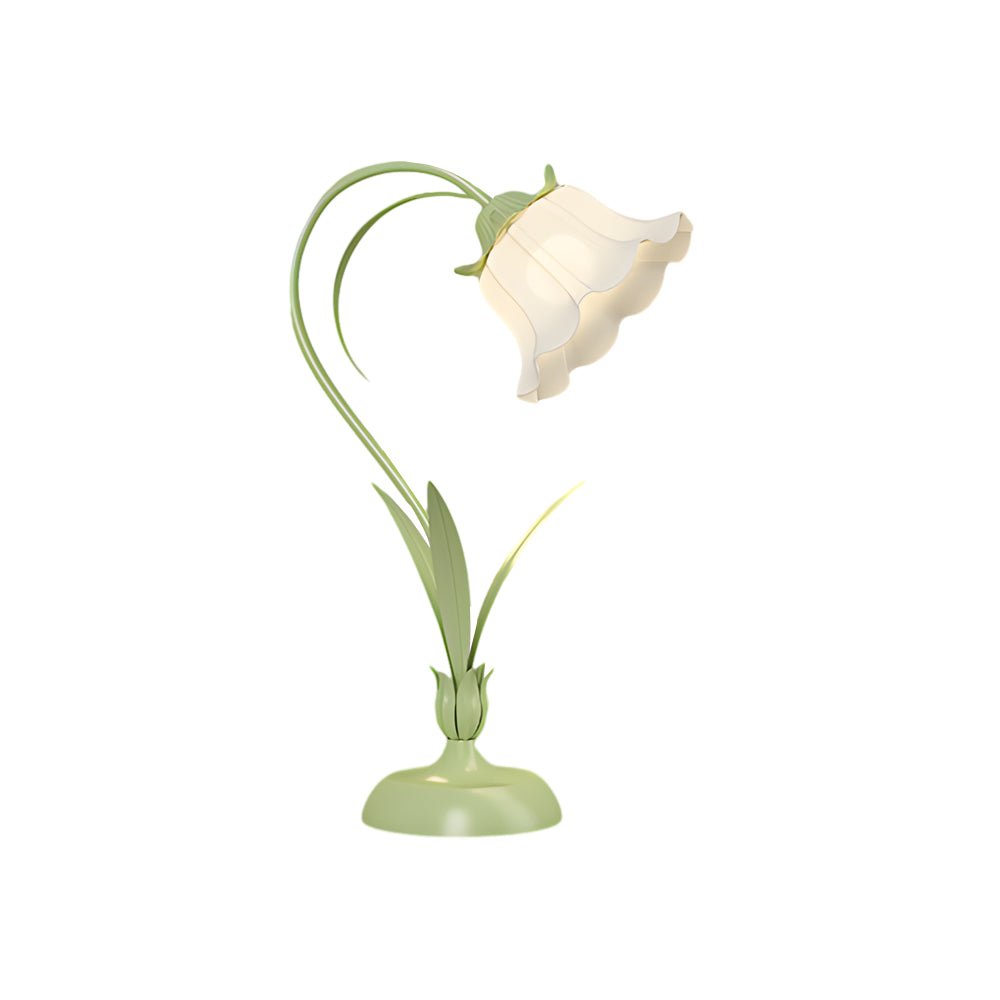 Rustic Green Desk Lamp with Floral Shade and 3-Step Dimming for Home Office