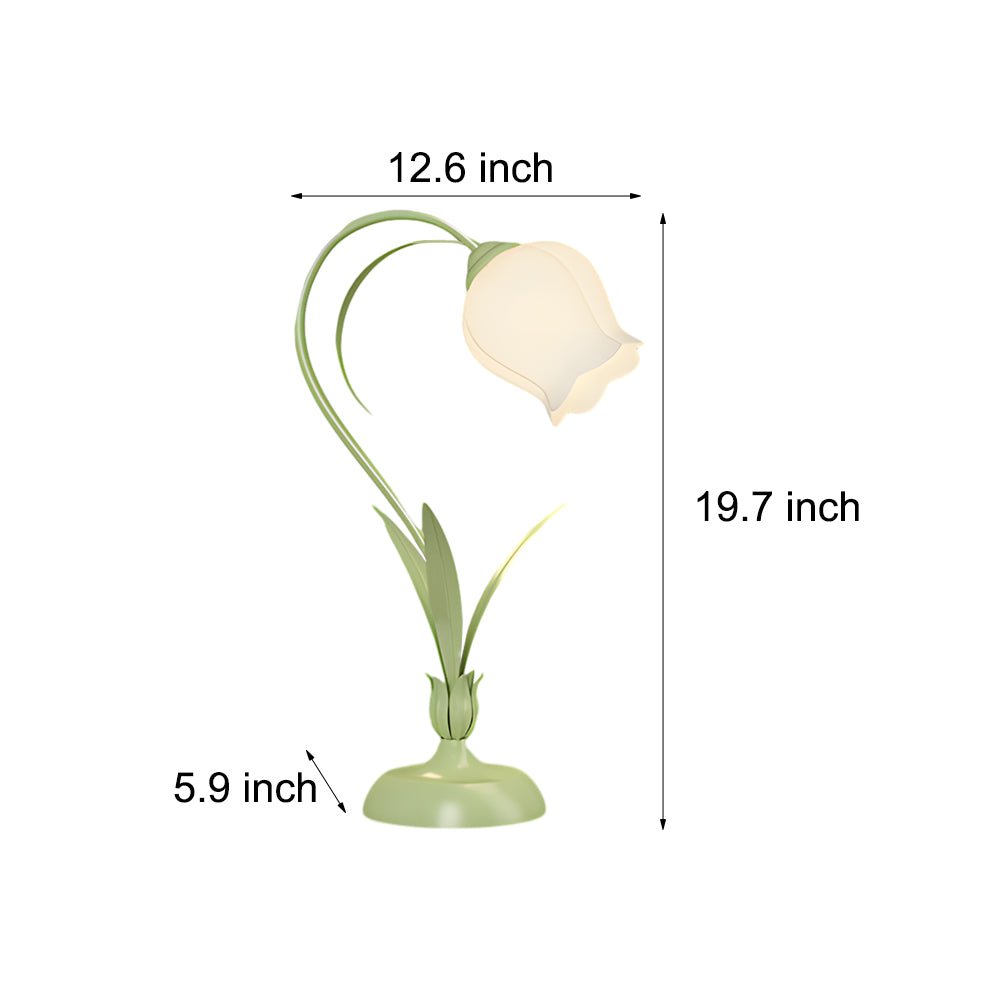 Rustic Green Desk Lamp with Floral Shade and 3-Step Dimming for Home Office