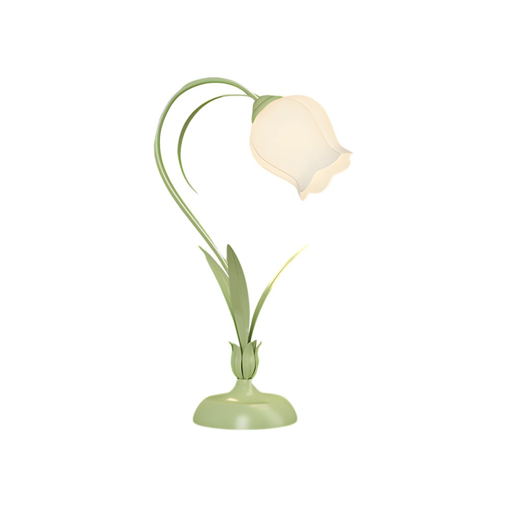 Rustic Green Desk Lamp with Floral Shade and 3-Step Dimming for Home Office