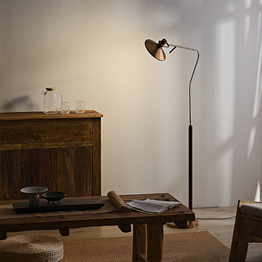 Vintage Gold Adjustable Floor Lamp - Industrial Mid-Century Tall Design