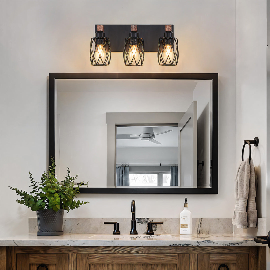 Black Vanity Bathroom Lights Metal Cage Mirror Lamp Industrial Style LED Sconce Lighting for Makeup Dressing Room Wall Fixtures Contemporary Decor Modern Design Galvanized Finish Decorative Lighting for Home Improvement