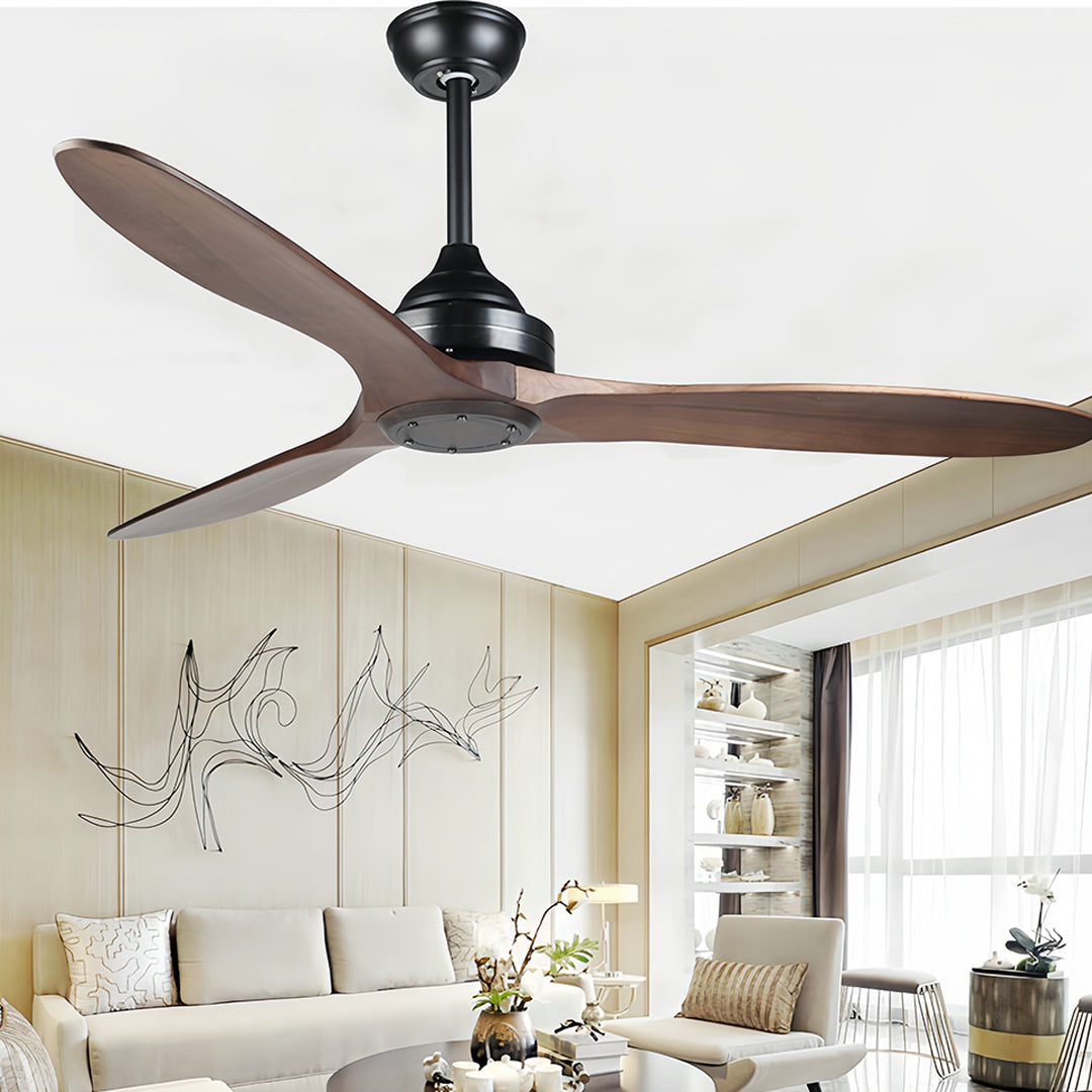 Wooden Ceiling Fan with Light - Quiet DC Motor Flush Mount Fandelier