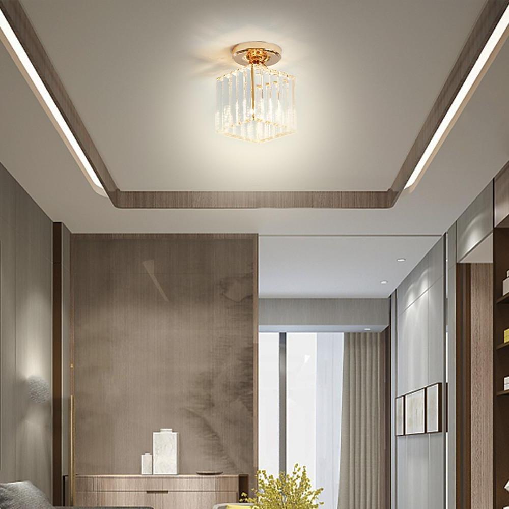 Crystal Foyer Semi Flush Mount Lighting - Modern Ceiling Lights for Entryway, Hallway, and Living Room