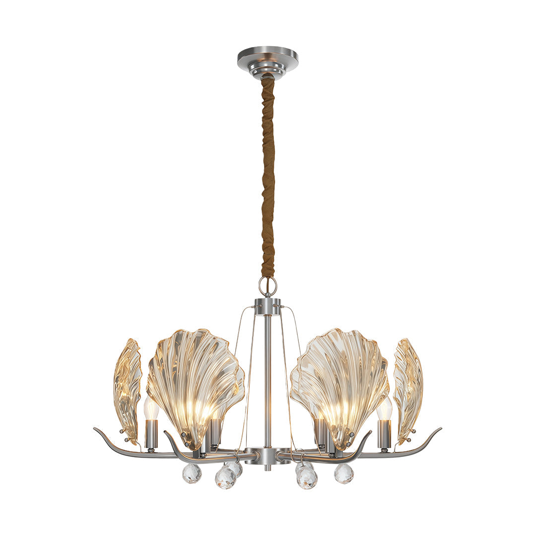 Shell Chandeliers Modern Copper Glass Ceiling Light - Elegant Lighting Fixture for Home Decor, Contemporary Design, Stylish Pendant Lamp, Unique Shell Shape, Warm Glow Illumination