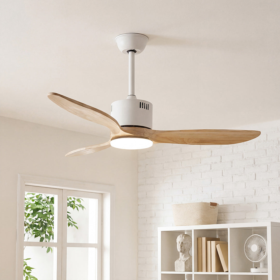 Wooden Ceiling Fan with Light - Quiet DC Motor Flush Mount Fandelier