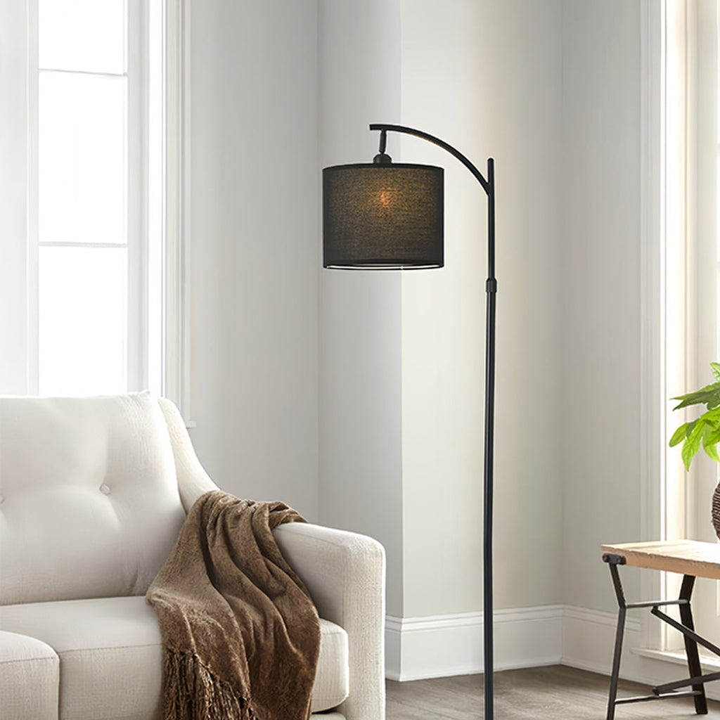 Minimalist Arc Floor Lamp - Fabric Shade Metal Living Room Lighting