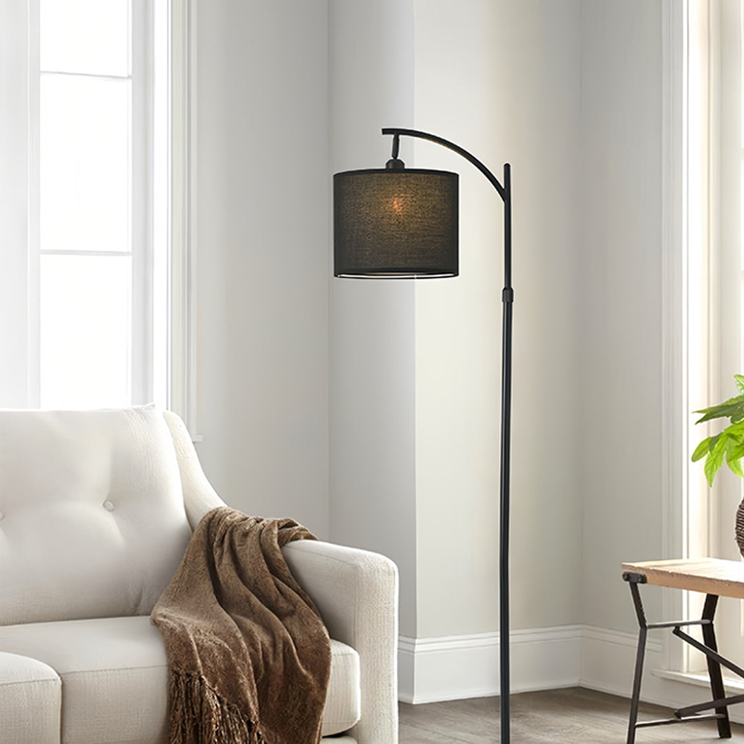 Minimalist Arc Floor Lamp - Fabric Shade Metal Living Room Lighting
