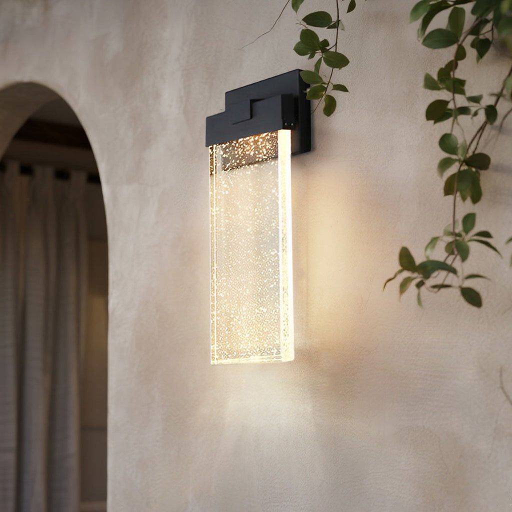 Seeded Crystal LED Outdoor Wall Light - Rectangular Design