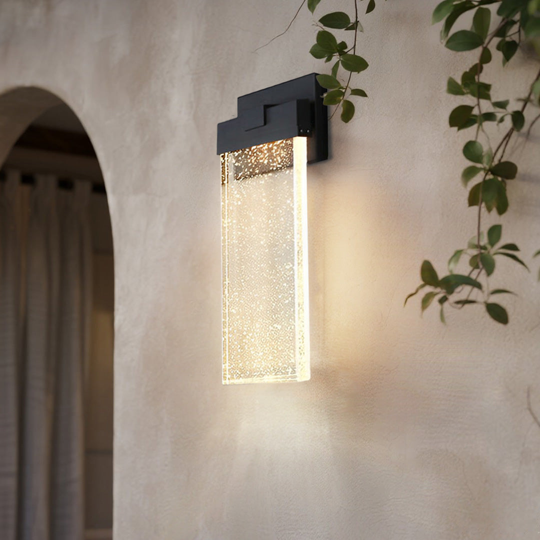 Seeded Crystal LED Outdoor Wall Light - Rectangular Design
