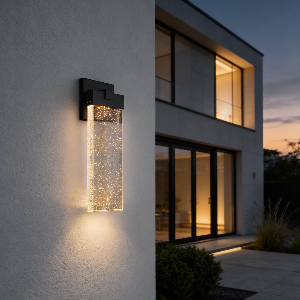 Seeded Crystal Outdoor LED Wall Light - Rectangular Design