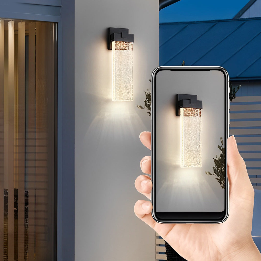 Seeded Crystal LED Outdoor Wall Light - Rectangular Design