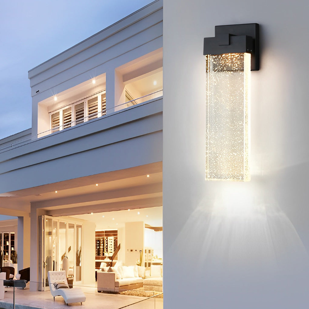 Seeded Crystal LED Outdoor Wall Light - Rectangular Design
