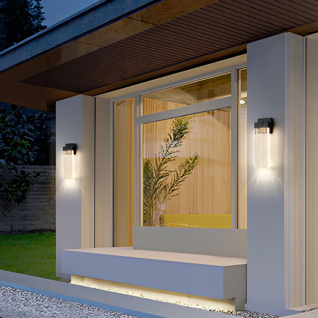 Seeded Crystal Outdoor LED Wall Light - Rectangular Design