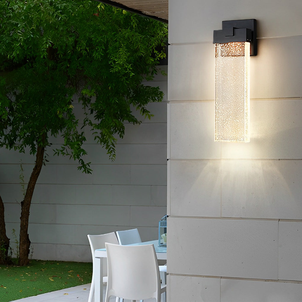 Seeded Crystal Outdoor LED Wall Light - Rectangular Design