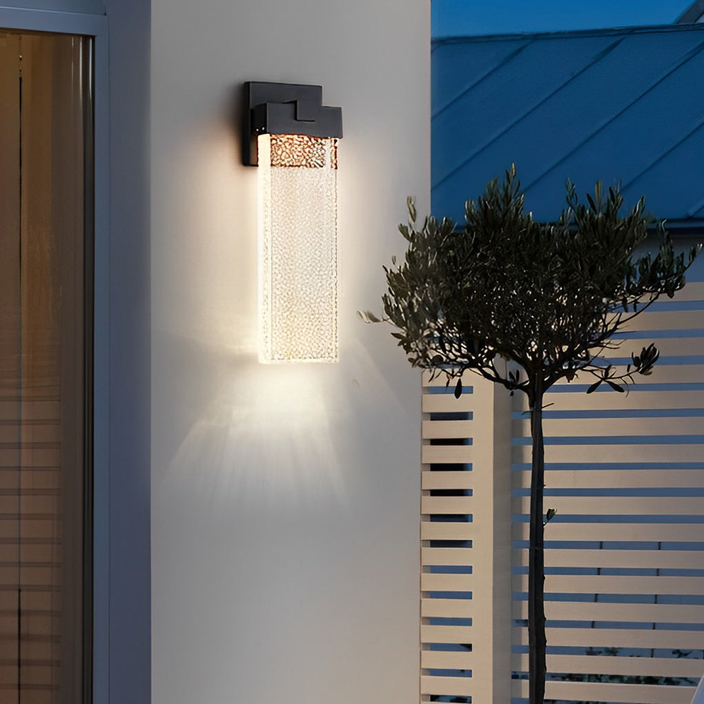 Seeded Crystal Outdoor LED Wall Light - Rectangular Design