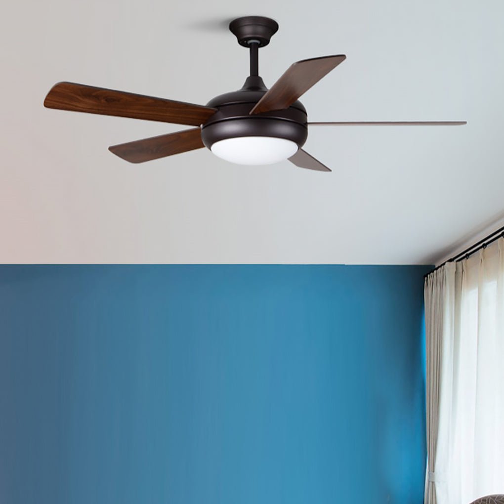 Vintage Wood Semi-Flush Mount Ceiling Fan with Light