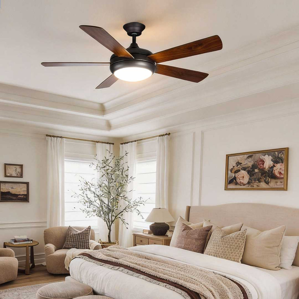 Vintage Wood Semi-Flush Mount Ceiling Fan with Light