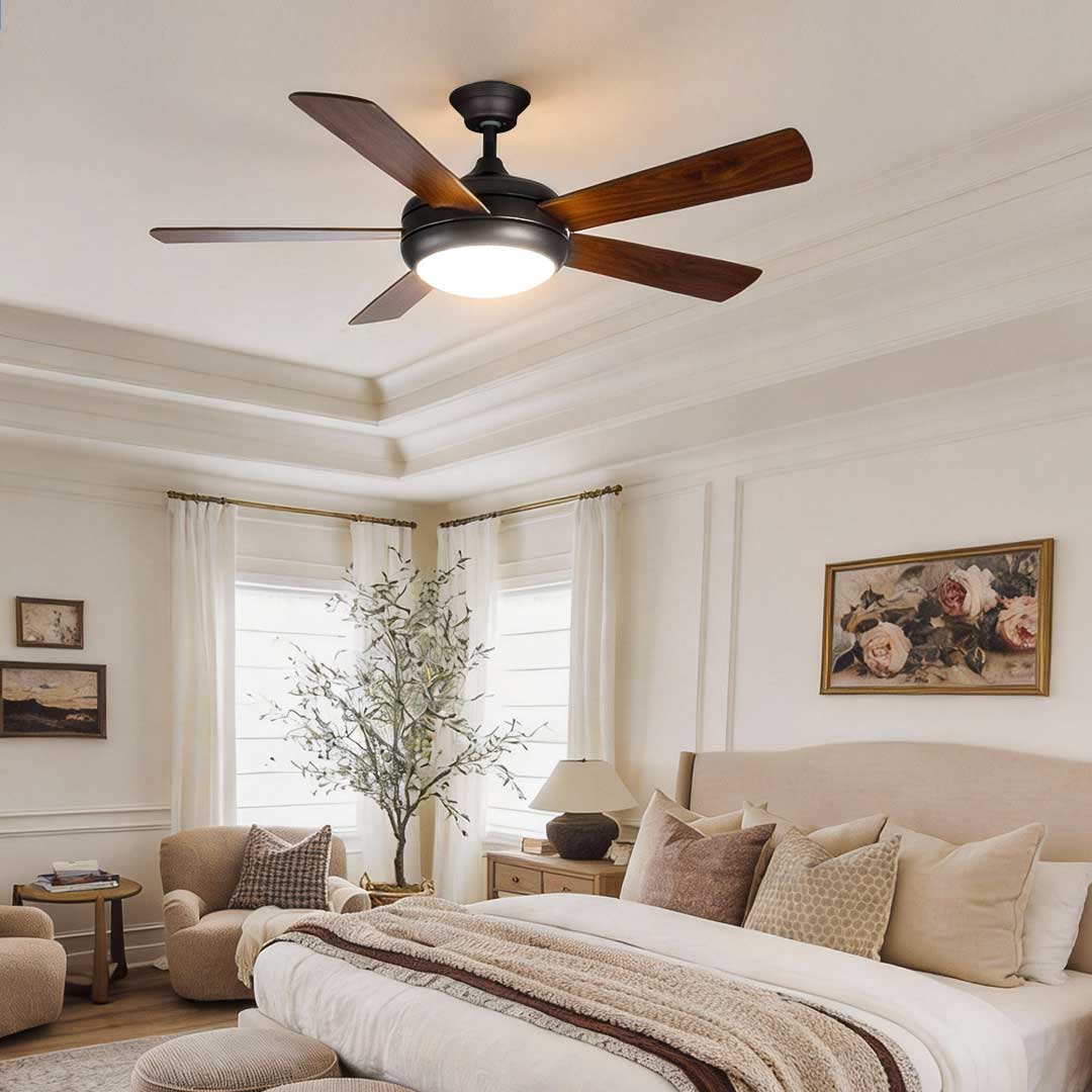 Vintage Wood Semi-Flush Mount Ceiling Fan with Light
