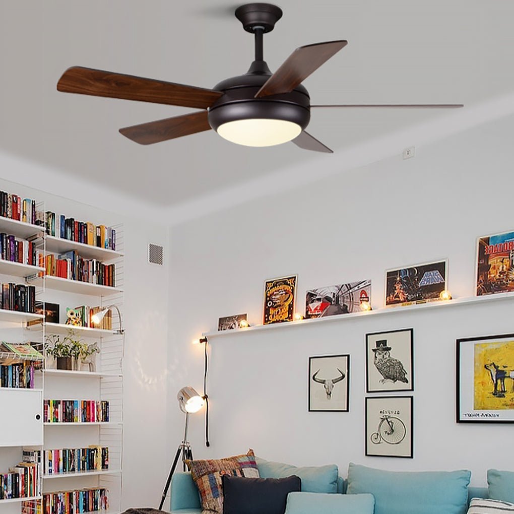 Vintage Wood Semi-Flush Mount Ceiling Fan with Light
