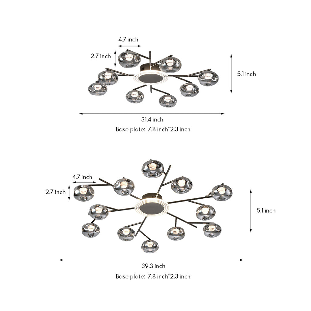 Round Large Semi Flush Mount Ceiling Light - Branching Design for Elegant Illumination
