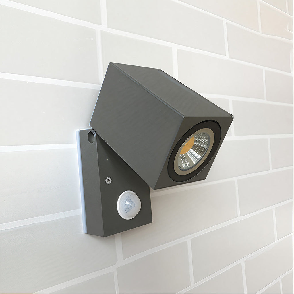Black Waterproof Outdoor LED Sensor Wall Light - Square Design