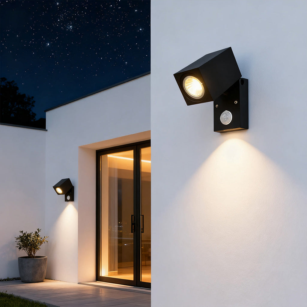 Outdoor LED Sensor Wall Light Black Waterproof Square Design