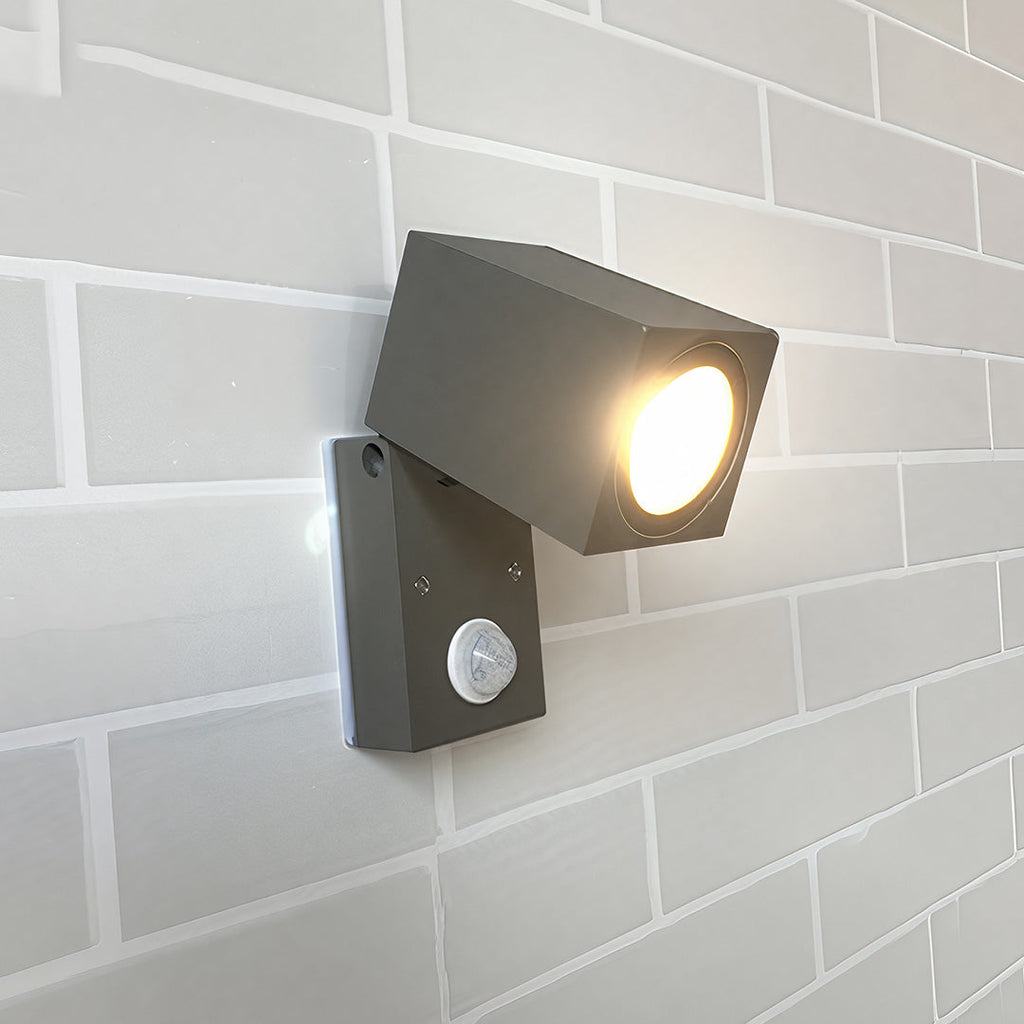 Outdoor LED Sensor Wall Light Black Waterproof Square Design