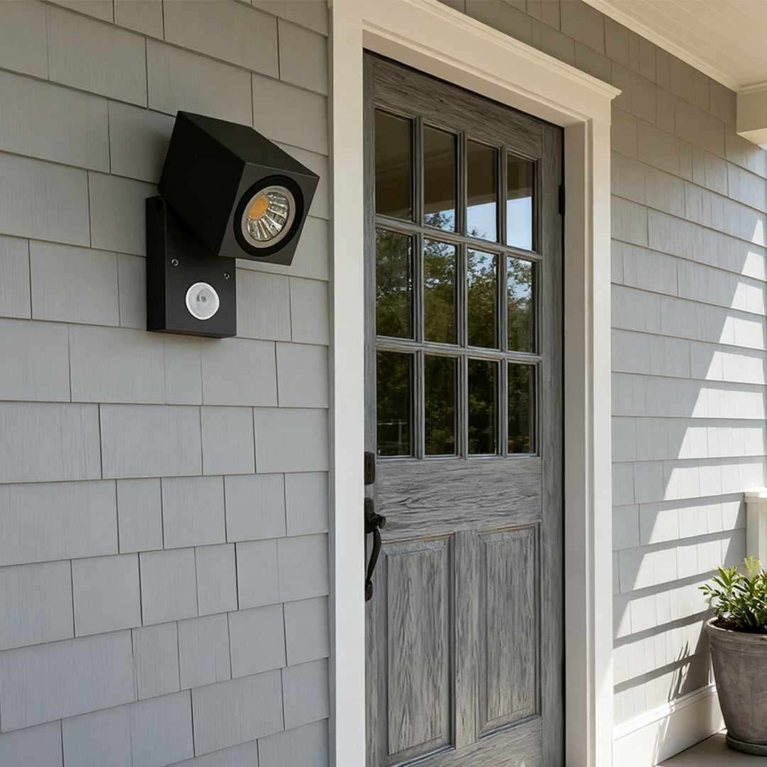 Black Waterproof Outdoor LED Sensor Wall Light - Square Design