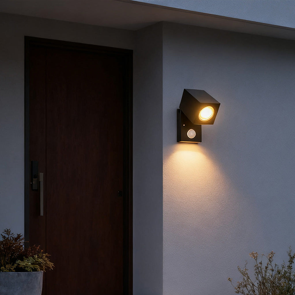 Black Waterproof Outdoor LED Sensor Wall Light - Square Design