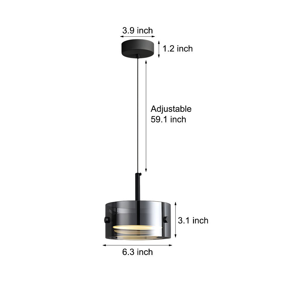 Short Cylinder Glass Pendant Light - 3 Step Dimming LED - Smoke Gray Nordic Design