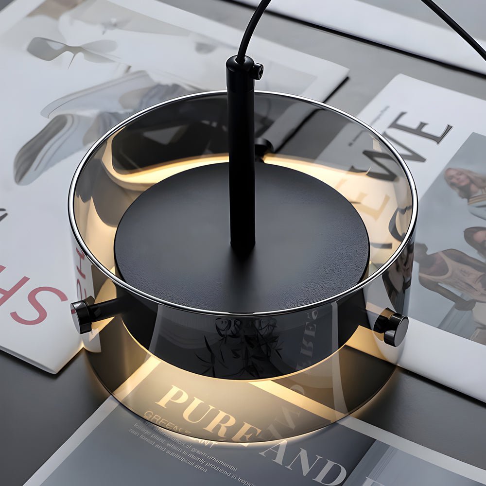 Short Cylinder Glass Pendant Light - 3 Step Dimming LED - Smoke Gray Nordic Design
