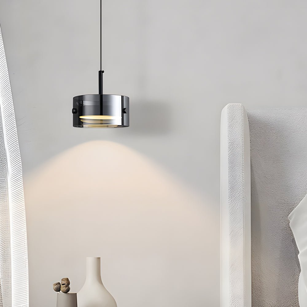 Short Cylinder Glass Pendant Light - 3 Step Dimming LED - Smoke Gray Nordic Design
