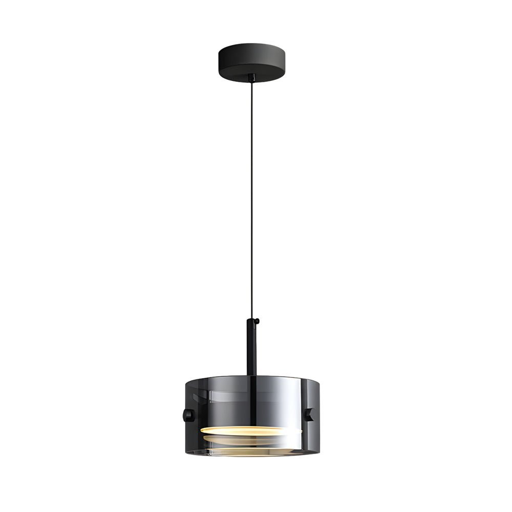 Short Cylinder Glass Pendant Light - 3 Step Dimming LED - Smoke Gray Nordic Design