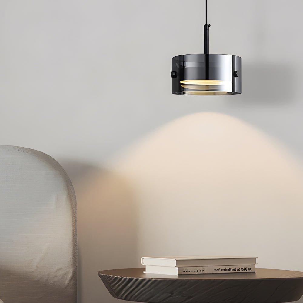 Short Cylinder Glass Pendant Light - 3 Step Dimming LED - Smoke Gray Nordic Design