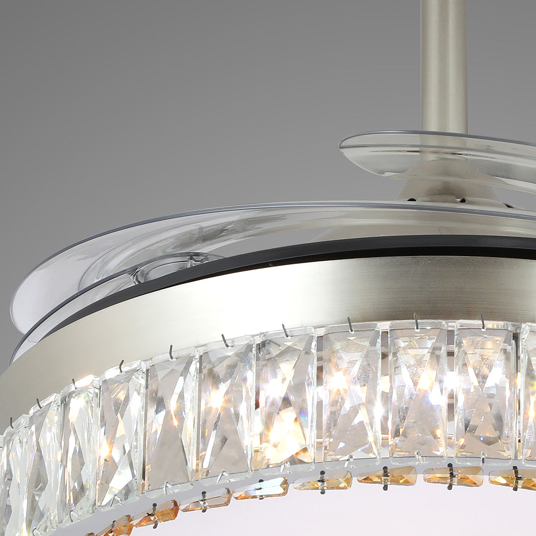 Luxury Nickel Crystal Ceiling Fan Light Remote Control