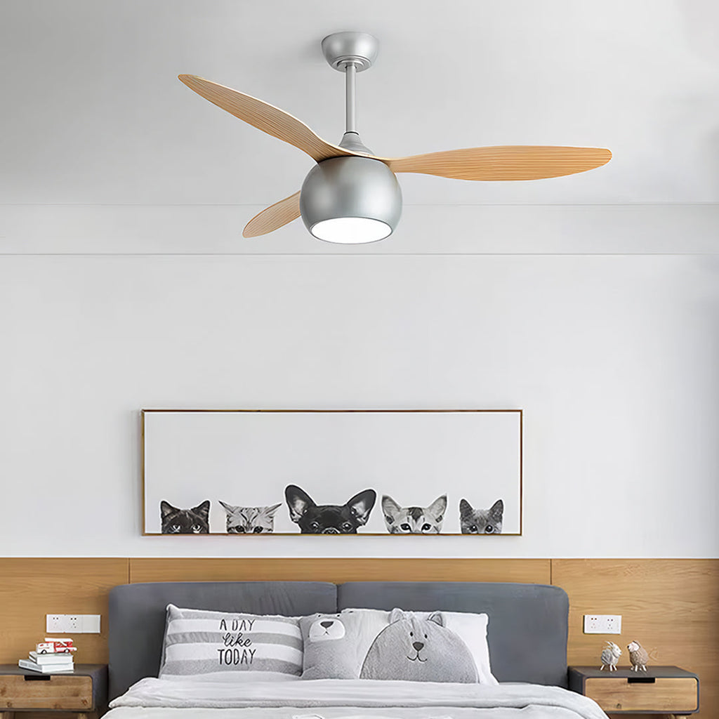 Silver Ceiling Fan with Light Wood Grain LED Light