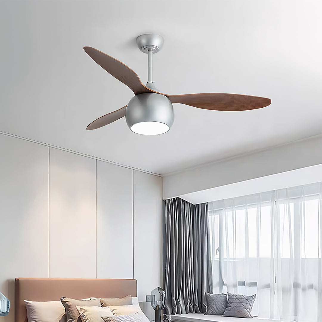 Silver Ceiling Fan with Light Wood Grain LED Light