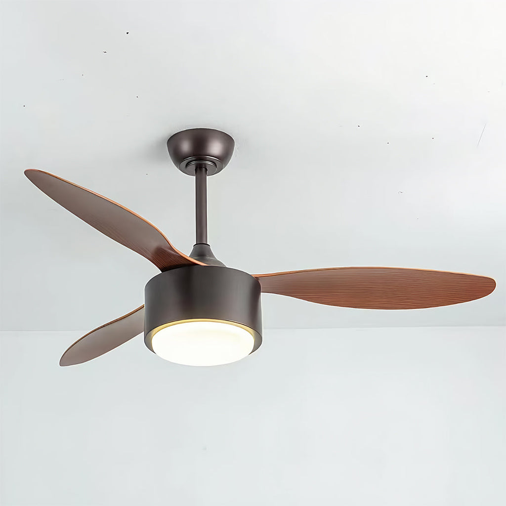 Silver Ceiling Fan with Light Wood Grain LED Light