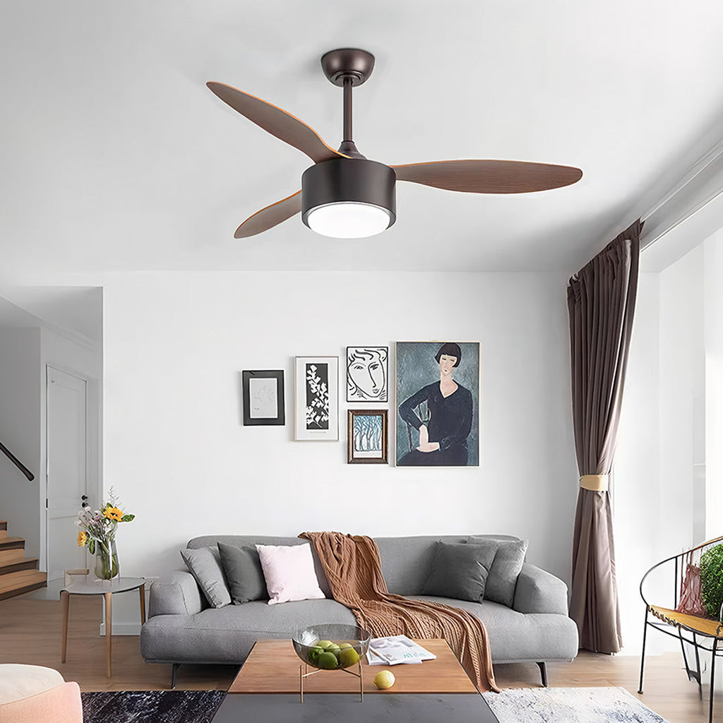 Silver Ceiling Fan with Light Wood Grain LED Light