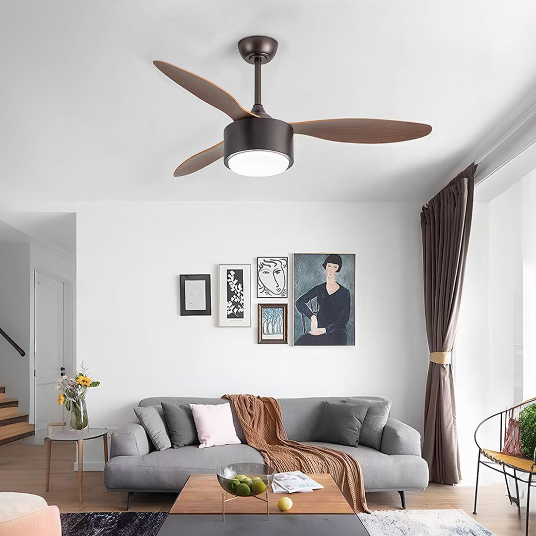 Silver Ceiling Fan with Light Wood Grain LED Light